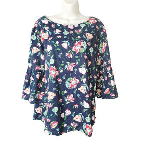 Time and Tru Blouse Plus Size XXL Navy Floral office core secretary teacher